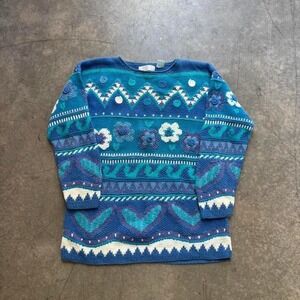Segrets Sun Prints Hand Knit Floral Sweater Size Medium